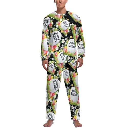 Generic - Ensemble pyjama Happy Easter pour homme avec haut à col rond et pantalon de jogging en soie, Style :, S