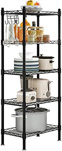 SORCEDAS Shelf 5 Wier Metal Storage Rack Shelving Unit Organizer for Kitchen Laundry Garage Bathroom Pantry Closet Office(16.54" Wx11.81 Dx50 H,Black)