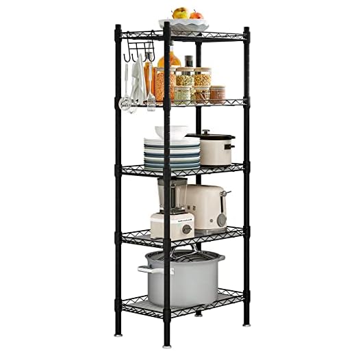 SORCEDAS Shelf 5 Wier Metal Storage Rack Shelving Unit Organizer for Kitchen Laundry Garage Bathroom Pantry Closet Office(16.54" Wx11.81 Dx50 H,Black)