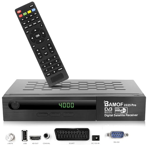 Bamof 2225 PRO Satelliten Receiver Sat Receiver Digitaler DVBS2 Full HD Receiver (HDMI SCART 2X USB) [Vorprogrammiert für Astra Hotbird und Türksat] + HDMI Kabel Black