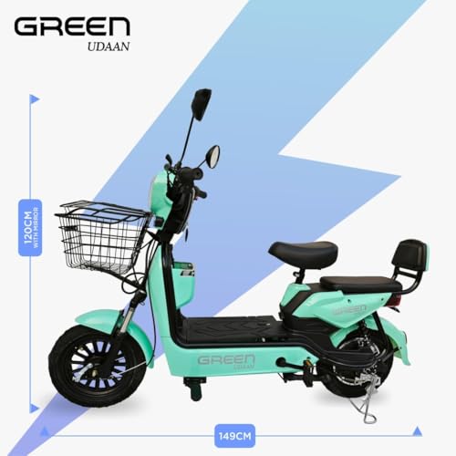 Image of Green Udaan Low Speed Electric Scooter Non RTO 80KM Range Lithium Battery with Portable Charger (Green)