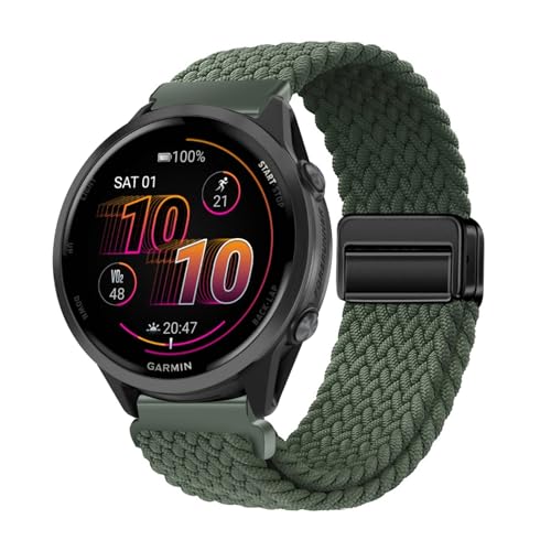 編組ソロループ弾性ストラップ対応Garmin Forerunner 570 47mm 22mm用交換バンドクイックリース時計ナイロンストラップ替えベルト磁気バックル換えベルトマグネットコンパチブルシャオミGarmin Forerunner 570 47mm