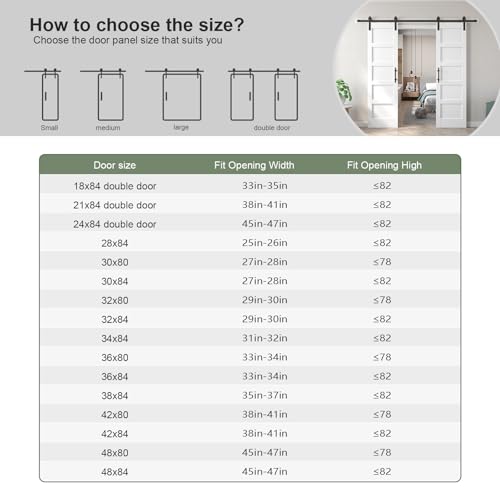 Image of Double 24x84 inch White Barn Door with 8FT Barn Door Hardware Kit Included,with MDF and Wood,DIY Assembly,5-Panel,48inch barn Door,Fit 45in-47in Opening