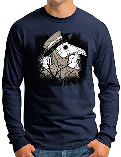 T-shirt manches longues homme OM3 Plague Doctor bleu marine vêtement dark occult horror vintage M