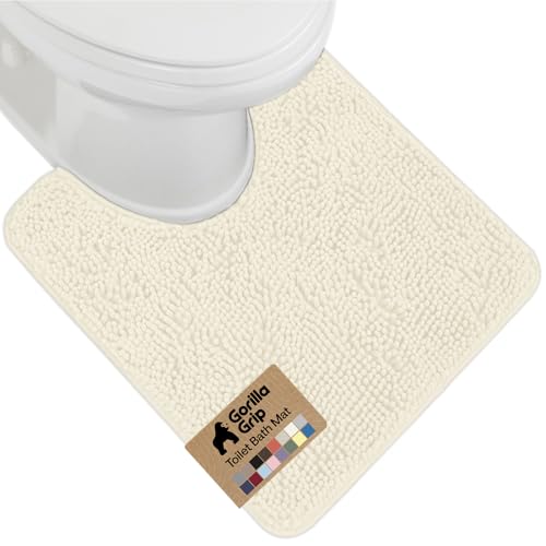 Image of Gorilla Grip Shaggy Chenille Oval U-Shape Contoured Mat for Base of Toilet, 22.5x19.5 Size, Machine Wash and Dry, Soft Plush Absorbent Contour Carpet Mats for Bathroom Toilets, Ivory Cream