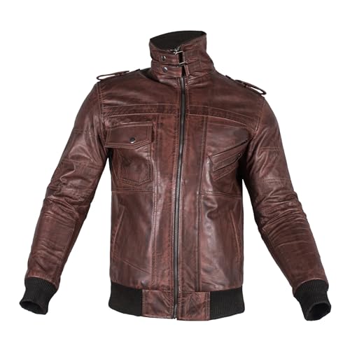 Image of Hooded Leather Jacket For Men | Bomber Leather Jacket Mens with Removable Hood