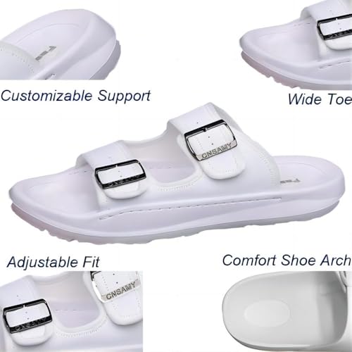 Mens Casual Adjustable Anti-Slip Sandals Summer Beach Lightweight Buckle Outdoor Waterproof Open Toe Slippers White 9.5 US-10 US2