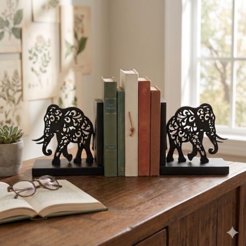Image of eCraftIndia Wooden Book End with Elephant Showpiece for Home Decor Office Table | Gift for Housewarming Birthday