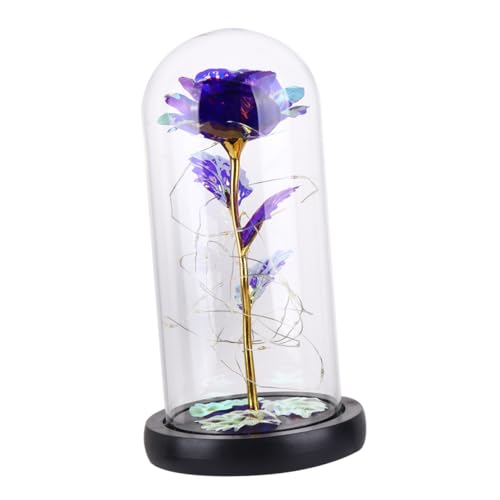 ERINGOGO 1Pc Eternal Flower LED Lamp Glass Rose Night Light with Purple Color Decorative Desktop Decor for Valentine Day Present Romantic Floral Layout Leaves