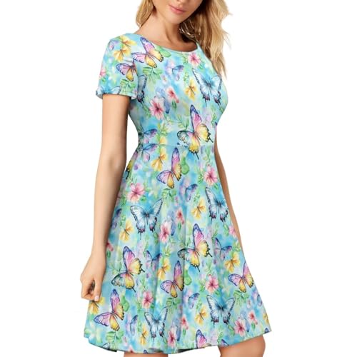 Image of AFPANQZ Womens Casual Summer Lightweight Vintage Dress Short Sleeve Midi Dress Knee-Long Luxury Formal Dress