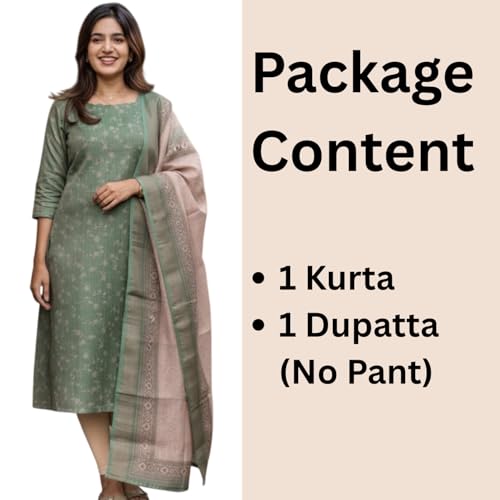 Image of Sun Fashion And Lifestyle Kurta Dupatta Sets for Woman | Kurti Set | Women's 2 Piece Kurta with Dupatta Set | Chanderi Kurta Woman | Dupatta (KD10 Green)
