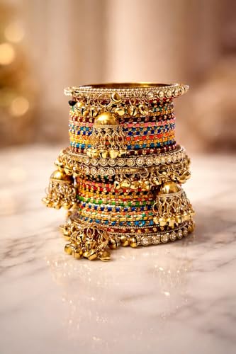 Image of Swara Creations Metal bangles /kada Set wrapped in Silk Thread & golden dots for Women & Girls (24 Pcs)