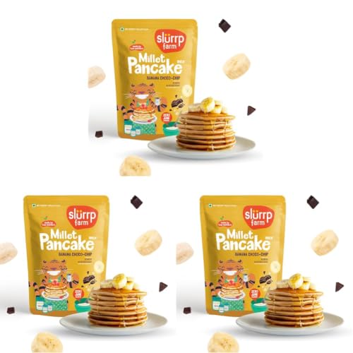 Image of Slurrp Farm NO MAIDA Instant Breakfast Millet Pancake Mix, Banana Choco-Chip And Supergrains, Natural And Healthy Food, 150g (Pack of 3)