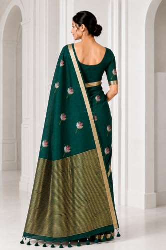 Image of Women's Kosa Linen Floral Motif Design with Unstitched Blouse Piece