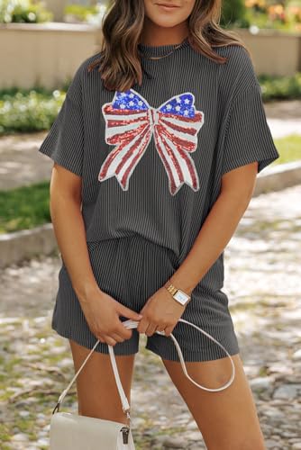 Image of Womens Pajama Sets 2 Piece Pjs Sleepwear Soft Comfy Short Sleeve Tops and Shorts Lounge Set Loungewear Outfit