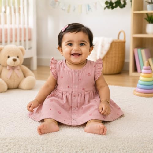 Image of Lilimi Toddler Baby Girl Cotton Muslin Dress, Breathable Flutter Sleeve Button-Front Cute Frocks