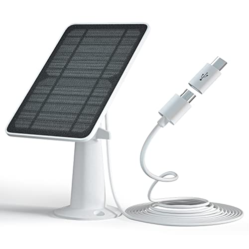 Solar Panel Charger Compatible with Eufycam 3/3C/2C/2C Pro/E40/E20/2/2 Pro/E/L20/L40/Solo/SoloCam Spotlight 5W Solar Panel for Eufy Camera Micro USB & USB-C Port 9.8ft Cable P65 Waterproof 1 Pack