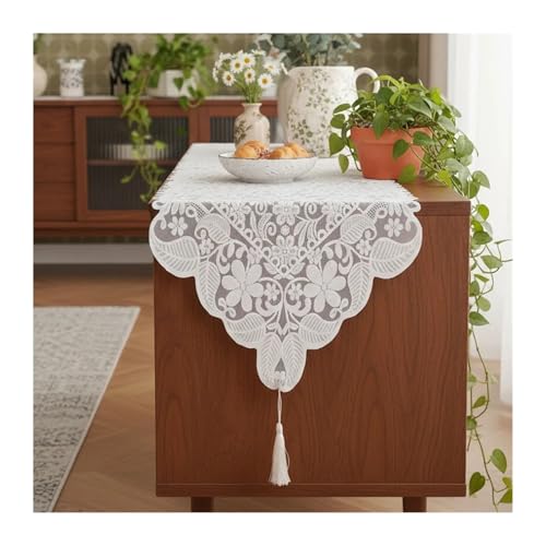 Pañuelo para cómoda de ganchillo, Camino de mesa encaje, mantel largo bordado, blanco(40x150cm)