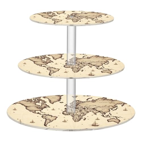 PYBUG World Map 3 Tier Acrylic Cupcake Stands Tower,Dessert Table Display Set for Tea Party,Wedding,Birthday, Baby Shower