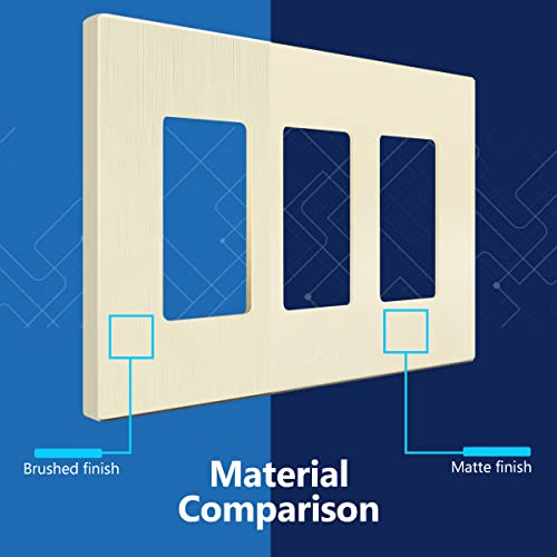 Image of LIDER Decorator Switch Cover, Screwless Wall Plate, Mid-Size 3-Gang 4.88 inch x 6.77 inch, LSWP-33M-BLA, UL Listed, Thermoplastic, Brushed Light Almond, 1-Pack