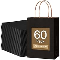 60-Pack Qioxiou Small Kraft Paper Gift Bags with Handles (5.91 x 3.15 x 8.27 Inch, Black)