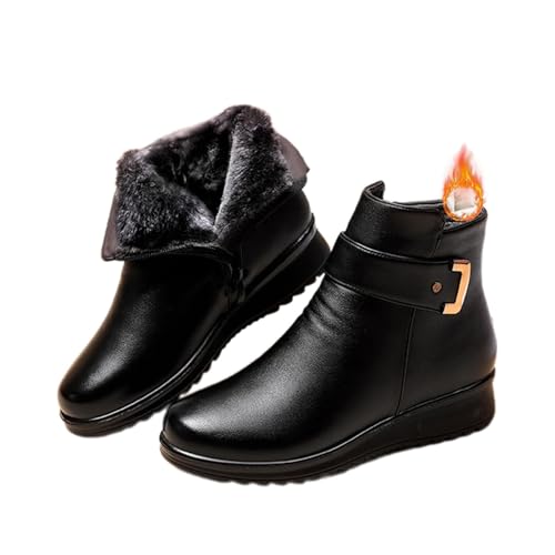 NoworFewer Women's Metal Buckle Genuine Leather Wool