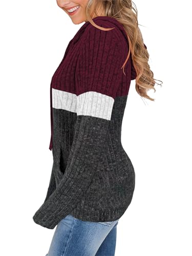 MixShe Women’s Color Block Knit Hoodie – Casual Long Sleeve Pullover Sweater Tops with Pocket