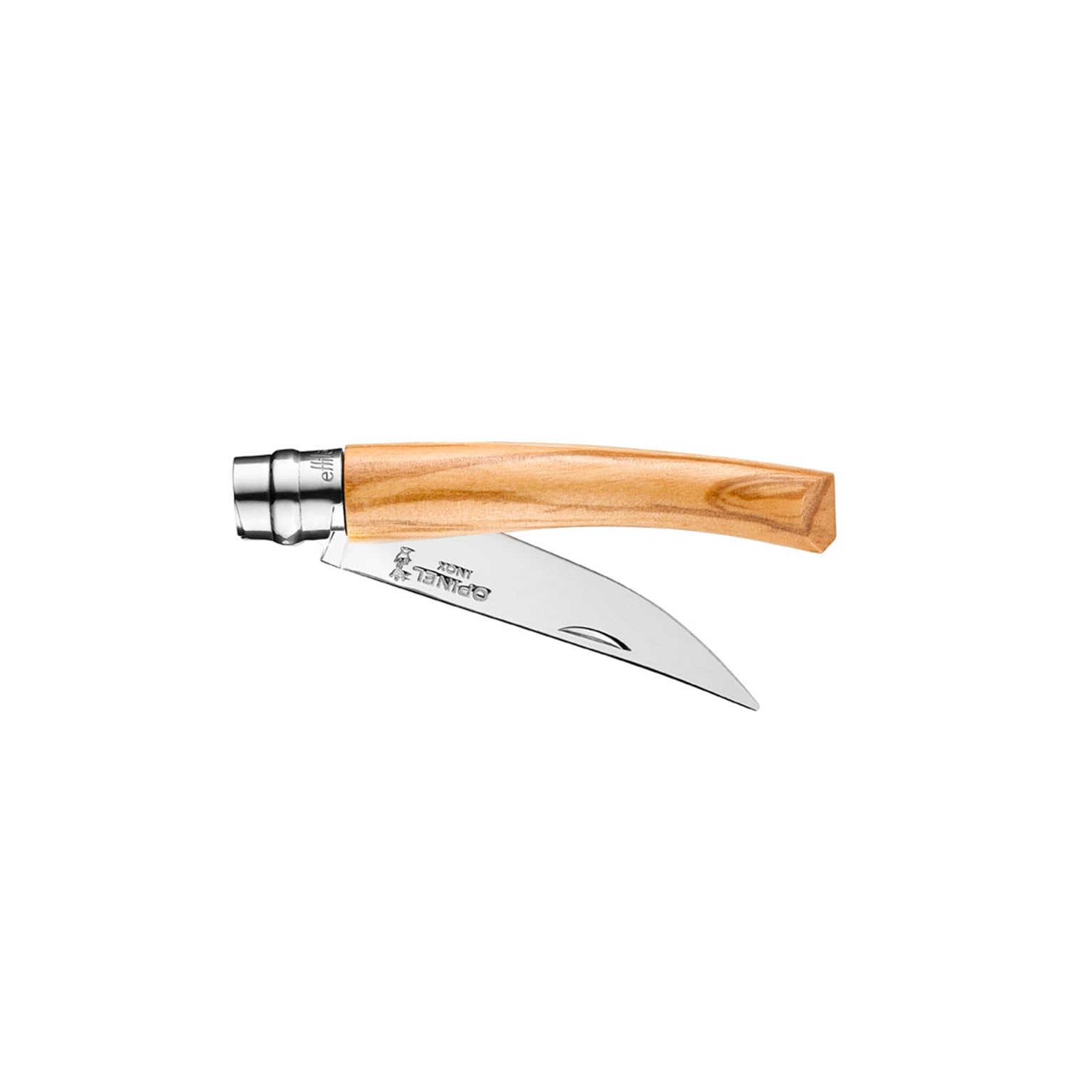 Opinel - N°08 Couteau de Poche Effilé - Lame Finition Poliglace 8 cm Inox, Manche Olivier, Usage Quotidien, Bague de Sécurité Virobloc - Fabrication Française