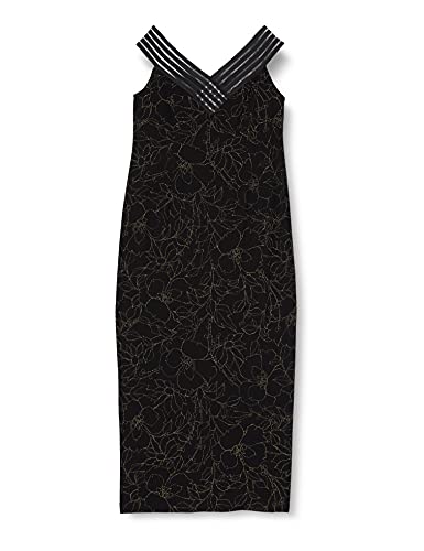 Gina Bacconi Vestido Maxi de crepé metálico para Mujer, Negro/Dorada, 44