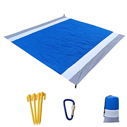 Strandmatte Picknickdecke für draußen, groß, 210 x 200 cm, wasserdicht, sanddicht, Picknick, Stranddecke mit 4 festen Nägeln, tragbare Tasche mit Reißverschluss, waschbar, Reisen, Wandern