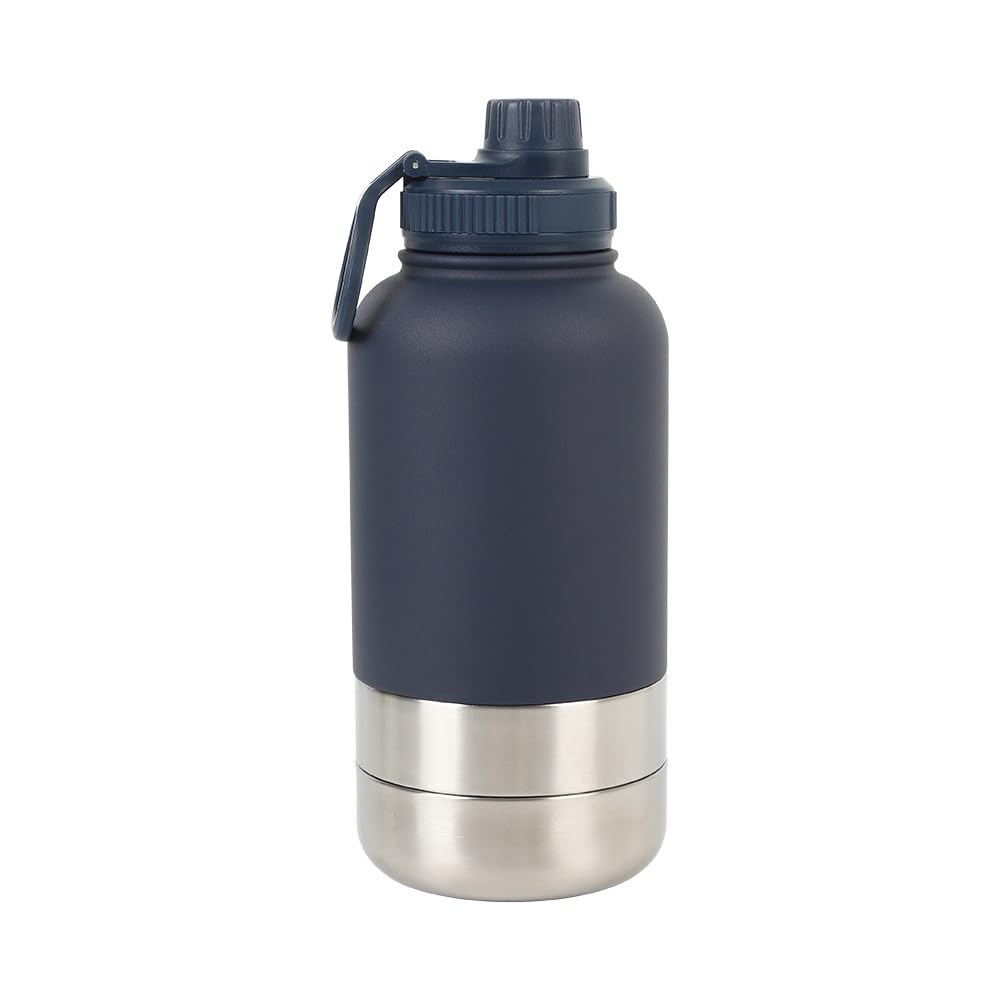 Gourde pour chien - Pour les déplacements - 950 ml - 4 en 1 - Avec gamelle d'eau et gamelle - Bouteille d'eau isolée en acier inoxydable - Sans BPA - Accessoire pour chien - Pour voyage, randonnée