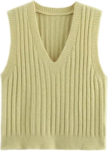 Women’s V-Neck Pullover Vest Solid Color Straight Cut Sleeveless Knit