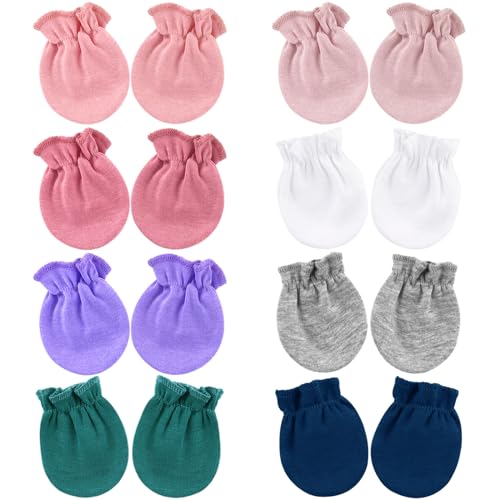 DRESHOW BQUBO 3 Pack Newborn Hospital Hat and Mittens Infant Baby Beanie with Bow Soft Cute Knot Nursery Cap