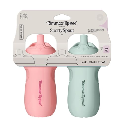 Tommee Tippee Insulated 9oz Sporty Spout Toddler Water Bottle, No Spill Sippy Cups for Toddlers 1-3, Two-Piece Valve Helps Stop Spills, BPA Free, Pink and Mint, Pack of 2 by Tommee Tippee - Image 6