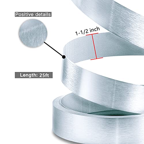 Image of Silver Edge Banding, Brushed Aluminum 1 1 /2 inch x 25ft Non Glued Flexible Durable Real Wood PVC Veneer Edge Trim for DIY Table Cabinet Furniture Decorative Trim