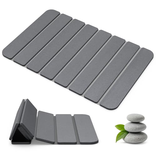 Diatomaceous Earth Stone Bath Mat Non-Slip Foldable Stone Bath Mats for Bathroom Quick Dry Super Absorbent Diatomaceous Earth Mats 24 x 16 Inch Quick Drying Eco-Friendly Easy to Clean - Grey 1Pack