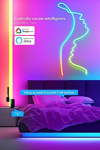 Striscia LED Neon RGBIC 3M con Controllo App Tuya, Compatibile con Alexa, IP65 Impermeabile, Sincronizzazione Musicale, per Camera, Gaming, Feste e Decorazioni Natalizie - Illuminazione - Immagine 1