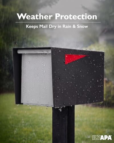 Image of Ilyapa Large Modern Mailbox for Outside - Black - Post Mount