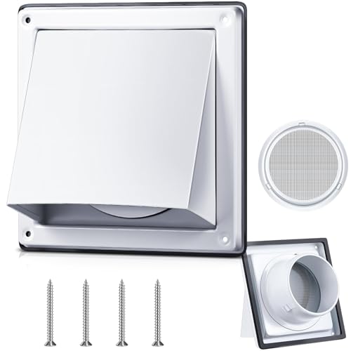 Image of Gisafai 6 Inch Dryer Vent Cover Outdoor with Stainless Steel Screen White Wall Dryer Exhaust Vent Cover External Cap Cushioned Non Return Flap with Sealing Gasket Grille, Bird /Insect Proof