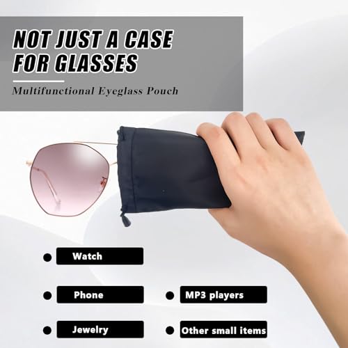 Image of 15pcs Sunglasses Pouch, Sunglass Pouches with Drawstrings, Soft Sunglasses Case for Women Men (15, Black), Small