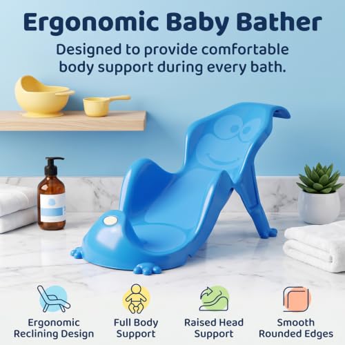 Image of StarAndDaisy Baby Bath Tub for 0 to 5 Years with Bathing Accessories Tray & Mug | Baby Bather for 0 to 2 Years | BPA Free Baby Bath tub for Kids 0-3 Years with 4-Leg Support (Cream-Blue, Bathtub with Legs)