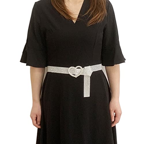 Lam Gallery Bling Crystal Waist Belt For Dress Womens Shiny Rhinestone Waistband Belts In Silver- Heart Shape Buckle #TOP6