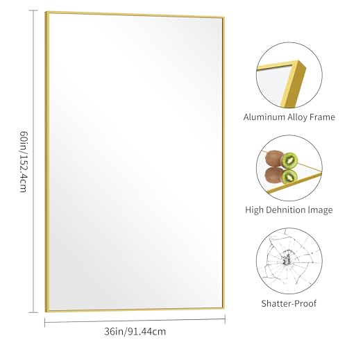 Image of COFENY Gold Bathroom Mirror for Wall, 60x36 Inch Rectangle Mirrors with Metal Frame, Modern Vanity Wall Mirror Decor for Bathroom Living Room, Entryway Hangs Horizontal or Vertical