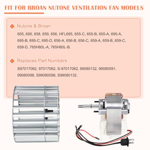 Image of Hiorucet S97017062 97017062 Heater Motor & Blower Wheel Assembly for Broan Nutone 655 695 658 659 656 HFL695 Ventilation Fan 655-C, 655-A, 695-B, 656-B, 656-C Bathroom Exhaust Fan Replacement Parts.