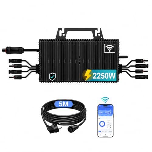 SUKFLOW Mikro Onduleur 2250W, Onduleur Solaire PV avec WiFi, IP67 Étanche, Câble AC 5m pour Kit Solaire Balcon,4 MPPT Intégré, Application Mobile Plug &...