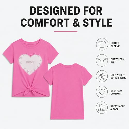 Image of DKNY Girls Shirts - Lightweight Cotton Blend Short Sleeve Crewneck Graphic Tee Cute Tops - Casual Trendy Girls Summer Clothes