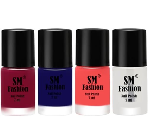 Image of Nail Polish Combo Set (Pack of 4) Quick Dry Gel Finish Nail Paint | Cherry Blossom,Dark Blue,Light Pink,Top Coat | 7 ml Each
