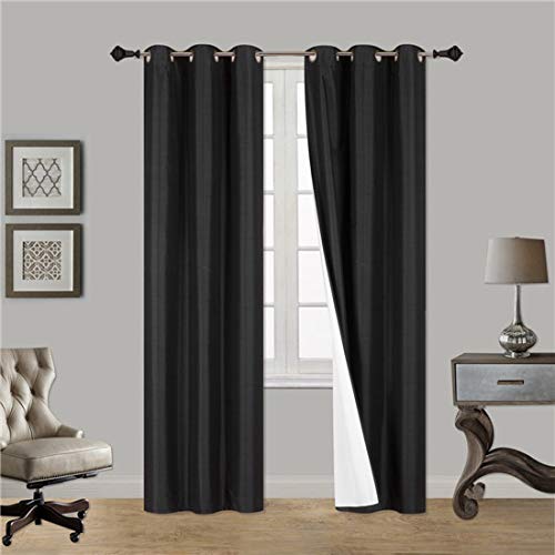 2 Piece Faux Silk Window Blackout Curtain Solid Pattern with Bronze Antique Grommet Energy Efficient Adam Size 63