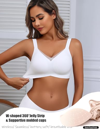 Image of Avidlove Womens Seamless Bras V Mesh Comfort Bralette Everyday T-Shirt Bra | wireless comfort with jelly lift; soft breathable; seamless back smooth; widded straps and side wings; full coverage