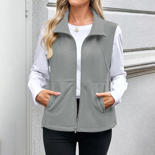 Sherpa Vest for Women Polar Fleece Winter Warm Sleeveless Jacket Zip Up Lapel Collar Vests Outerwear with Pockets2